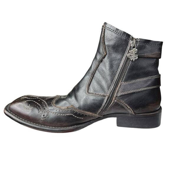 Mark Nason Men’s Rock Never Dies Brown Leather Moto Ankle Boot Size US 11 - Picture 2 of 11